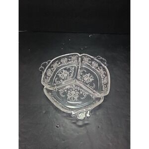 HEISEY 3-Part RELISH ORCHID Etched Dish Bowl Elegant Glass 1940-57 Empress